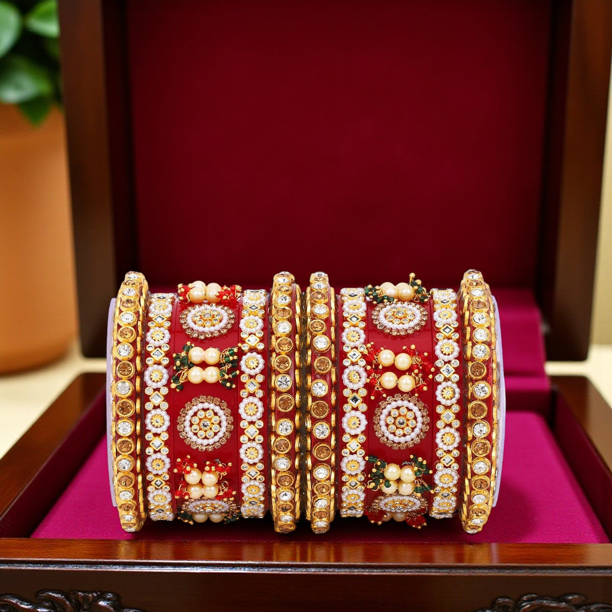 Rajwadi Chura with Pearl Kada | Royal Bridal Bangles Set