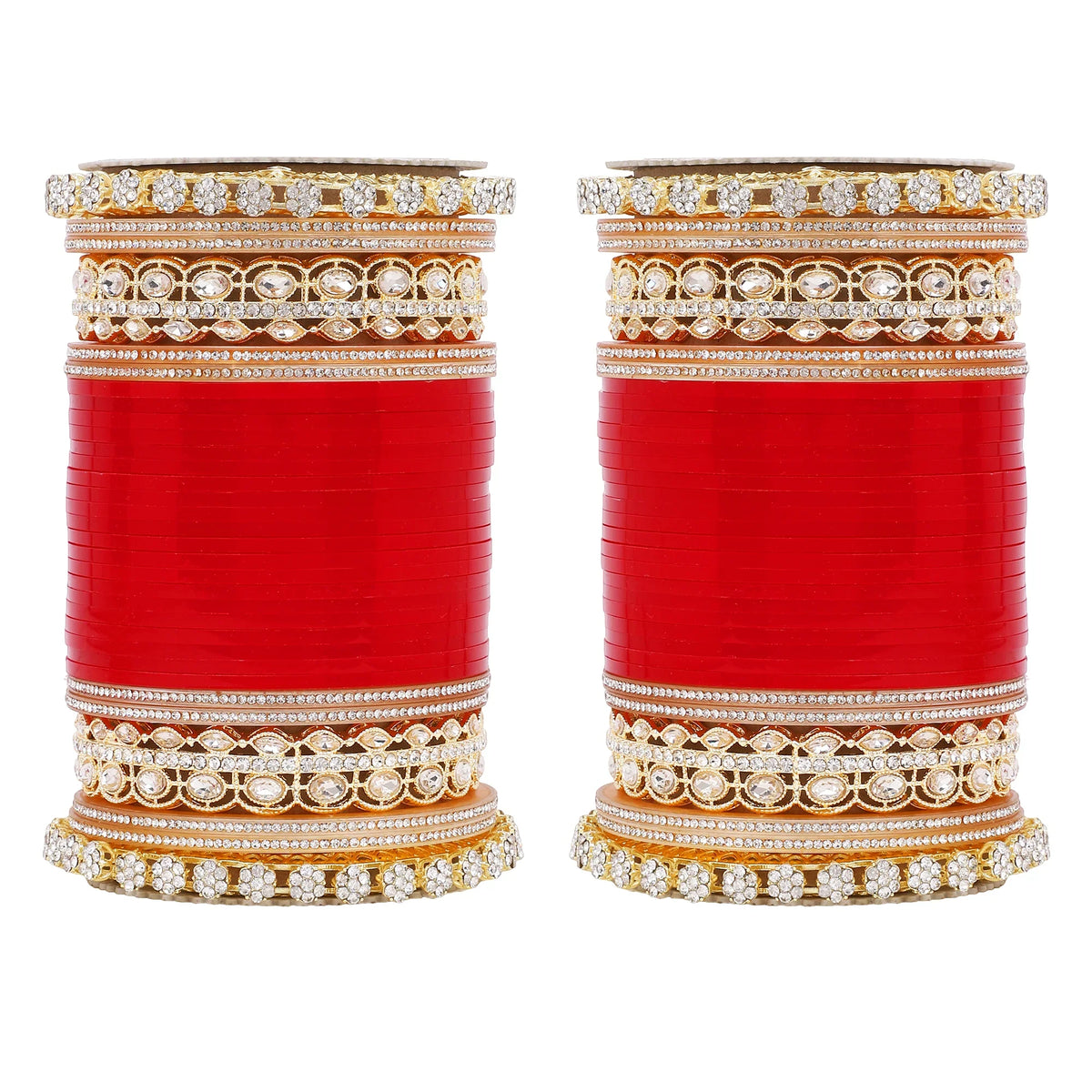 Bridal Chura with Rich Colours & Stone Pacheli Kada | Traditional Punjabi Wedding Bangles Set