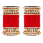 Bridal Chura with Rich Colours & Stone Pacheli Kada | Traditional Punjabi Wedding Bangles Set