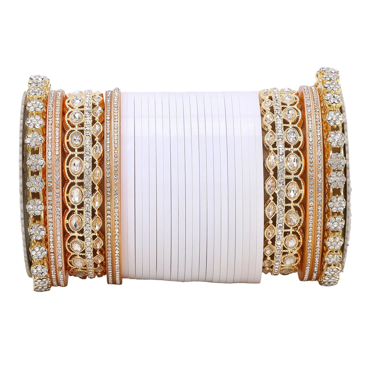 Bridal Chura with Rich Colours & Stone Pacheli Kada | Traditional Punjabi Wedding Bangles Set