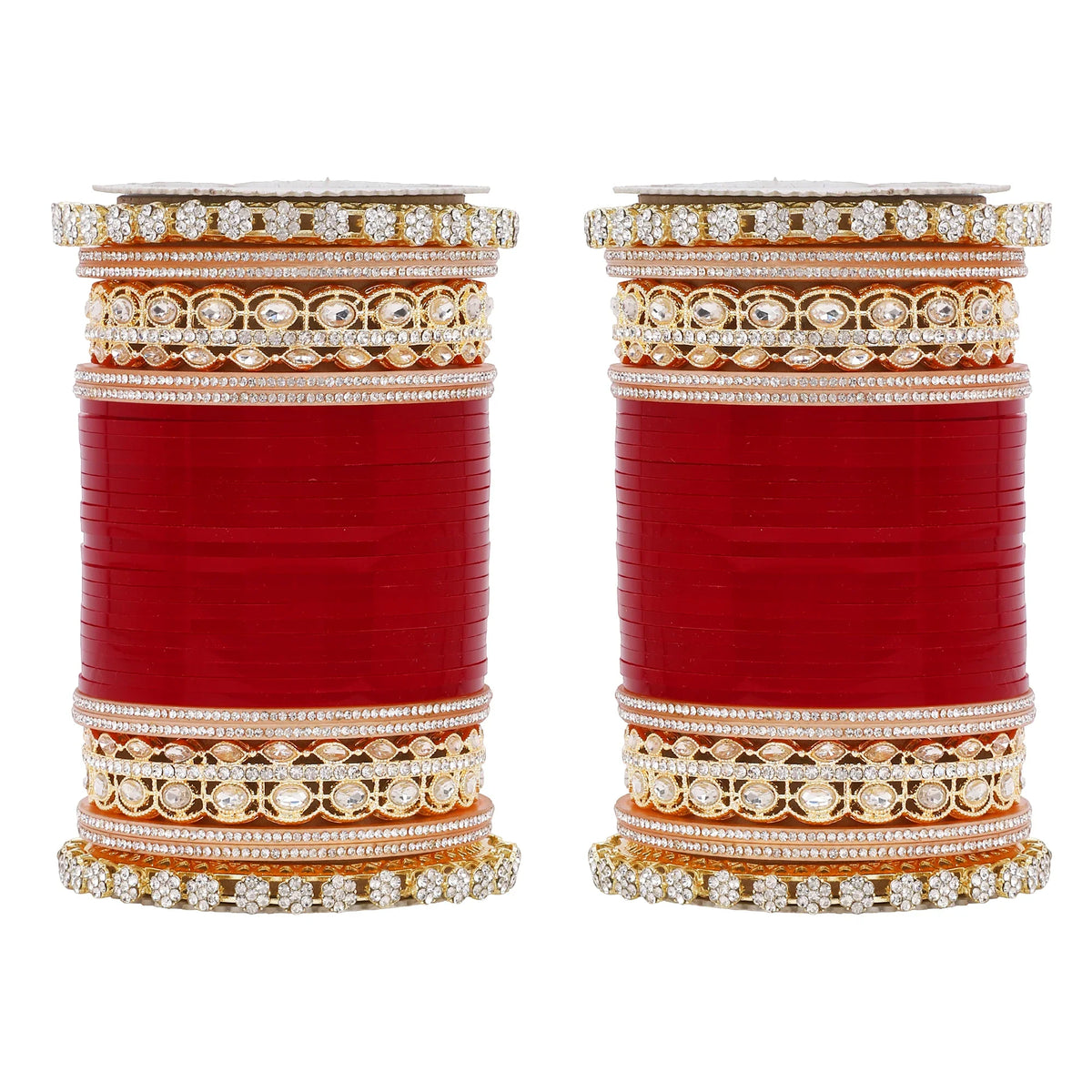 Bridal Chura with Rich Colours & Stone Pacheli Kada | Traditional Punjabi Wedding Bangles Set