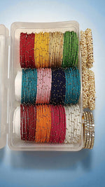 Traditional Kundan & Lariya Moti Kada Combo Box Thread Bangles Set