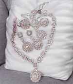 Sapphire AD Necklace Earrings Set With Maangtika Bracelet, Gemstone Bridal Jewelry, AD Necklace, CZ Mangtika