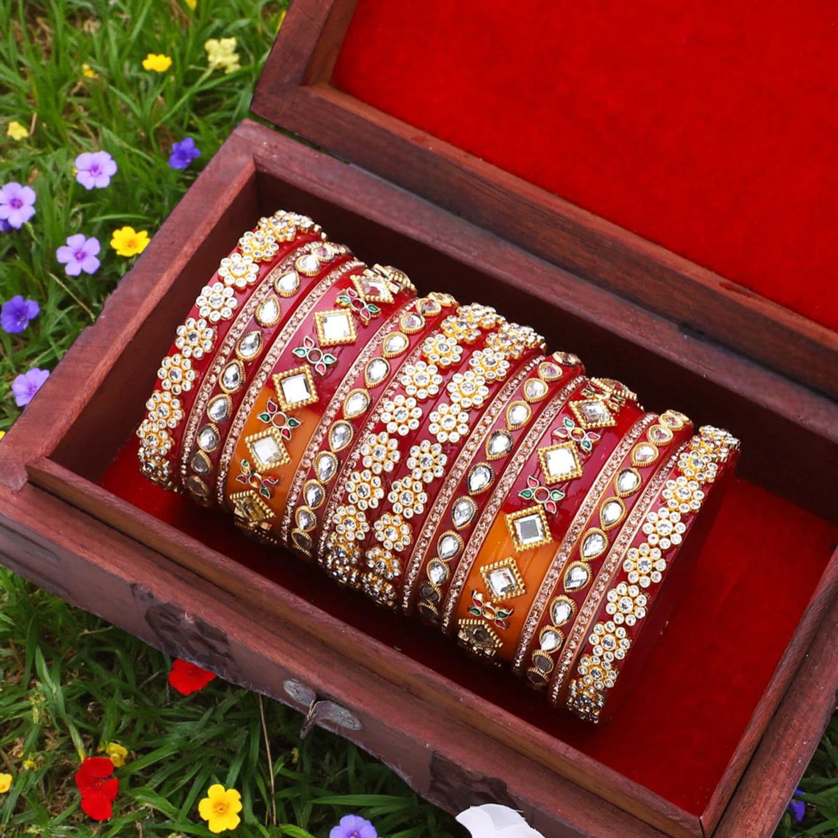 Rajwadi Chura with Pearl Kada | Traditional Indian Bridal Bangles Royal Wedding Bangles Set