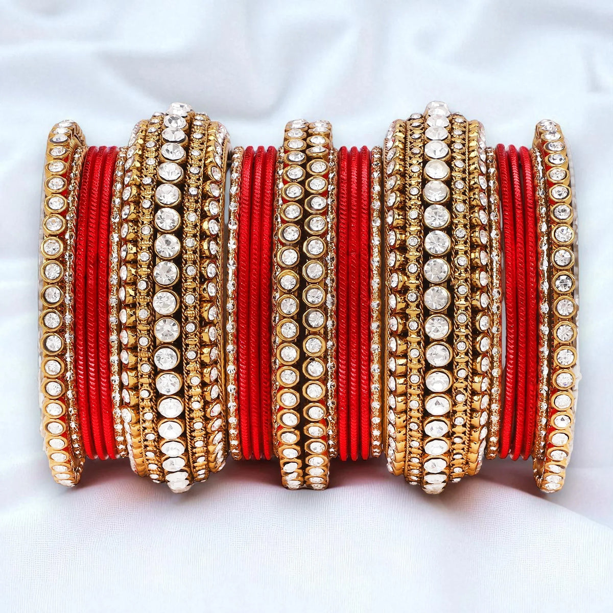 Stone Bangle Set with Shimmer Bangles | Traditional Party & Bridal Jewelry | Indian Wedding Bangles