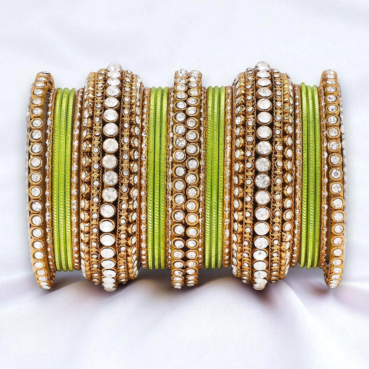 Stone Bangle Set with Shimmer Bangles | Traditional Party & Bridal Jewelry | Indian Wedding Bangles