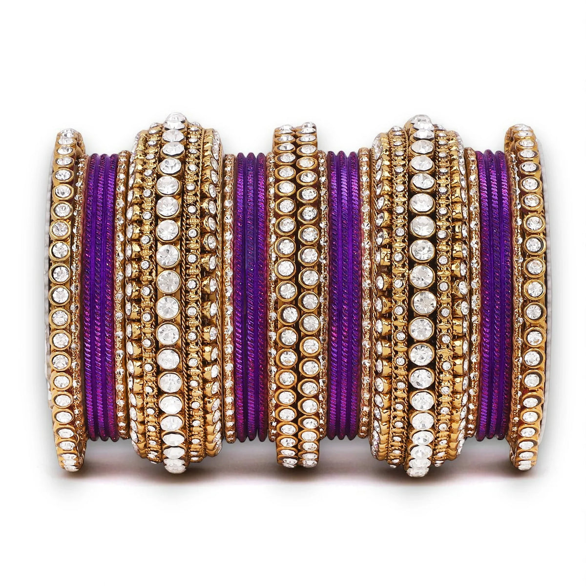 Stone Bangle Set with Shimmer Bangles | Traditional Party & Bridal Jewelry | Indian Wedding Bangles