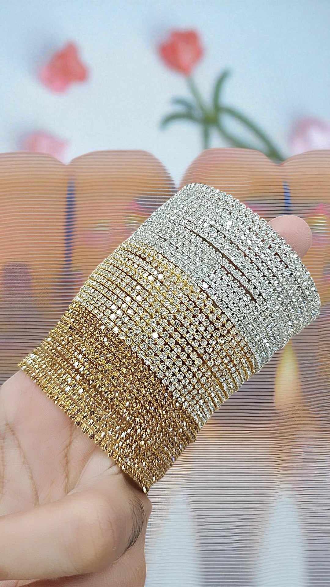 Premium Sparkling Multi-Row Diamond Cut Stone Bangles Gold & Silver Finish