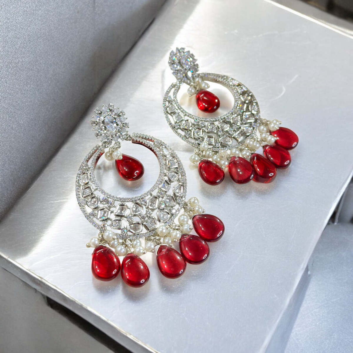 Chandbali AD Bridal Indian Jewelry Set, CZ Chandbali, AD Earrings, Bridal AD Jewelry, Wedding CZ Earrings Set, Indian Earring Set