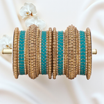 Luxurious Golden Dotted & Stone Bangle Set | Elegant Bridal & Partywear