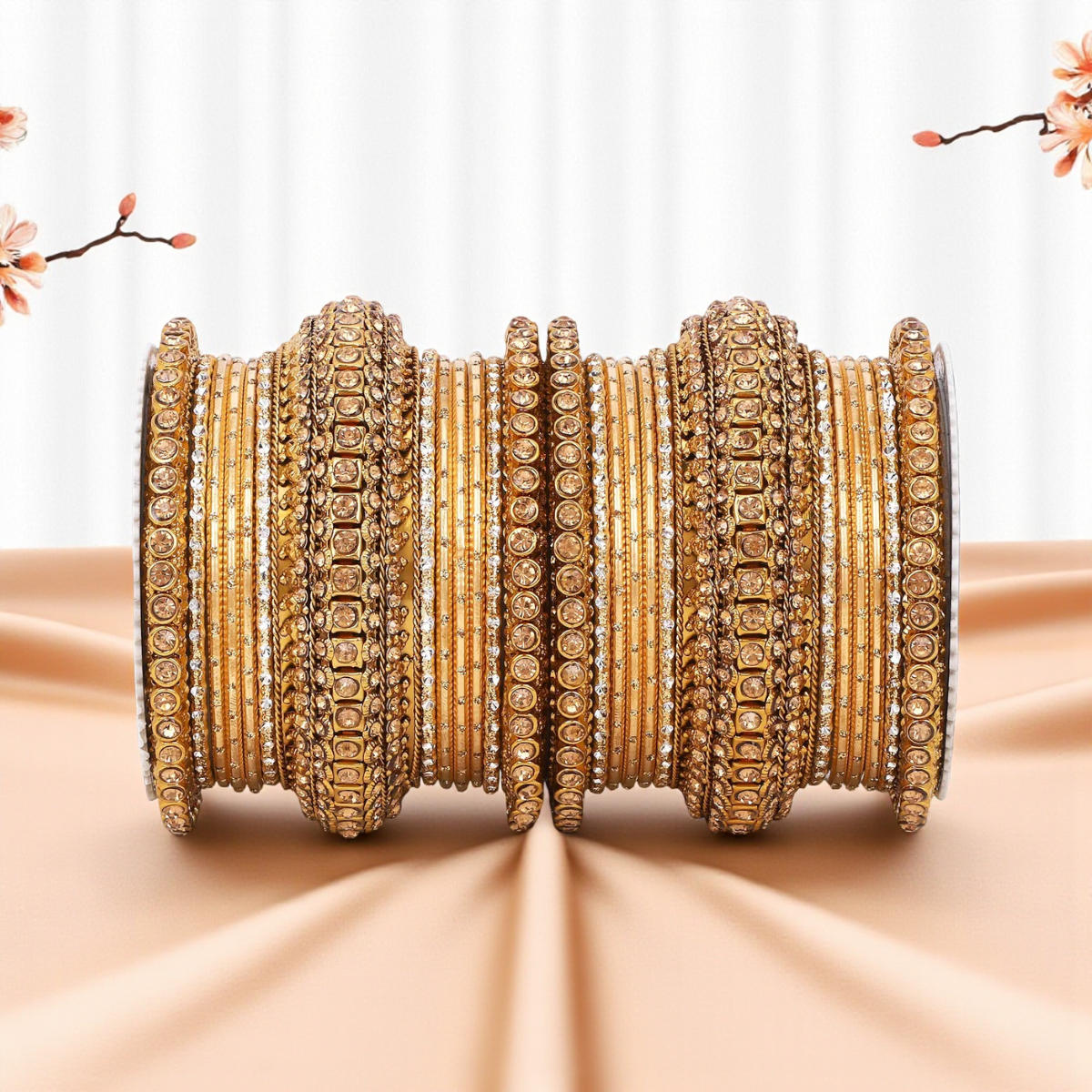 Luxurious Golden Dotted & Stone Bangle Set | Elegant Bridal & Partywear