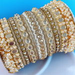 Bridal Stone Bangle Set with Gajra & Mirror Kada – Golden Wedding Jewelry