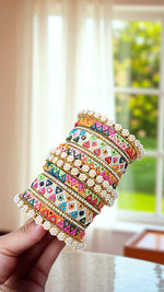 Multi Kundan Bangles Set with Moti Touch Traditional Elegance for Every Occasion