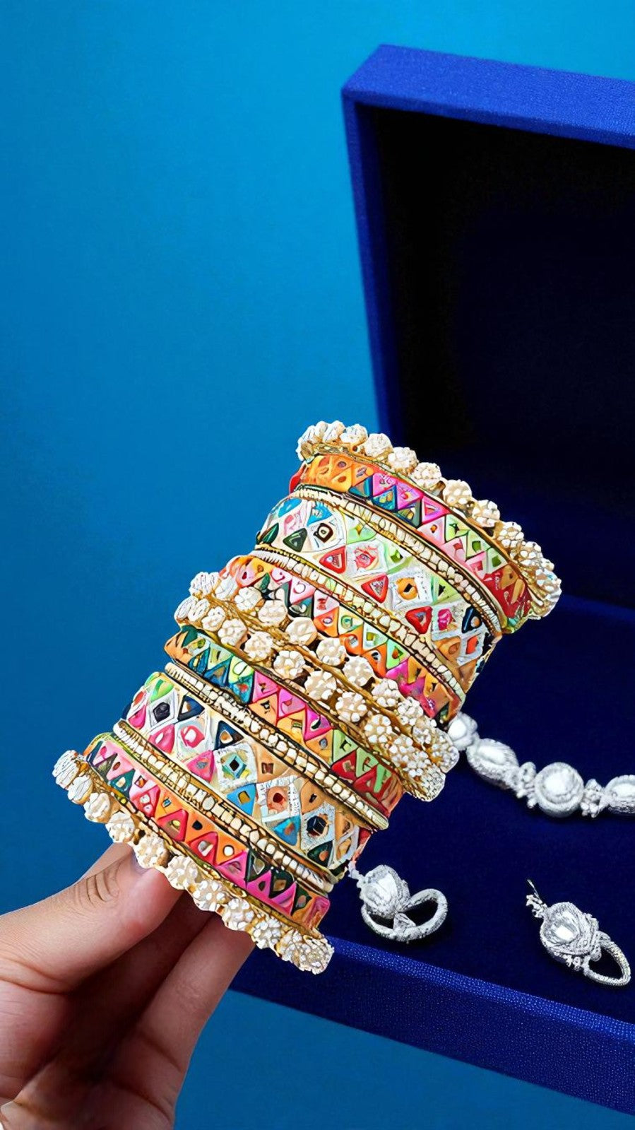 Multi Kundan Bangles Set with Moti Touch Traditional Elegance for Every Occasion