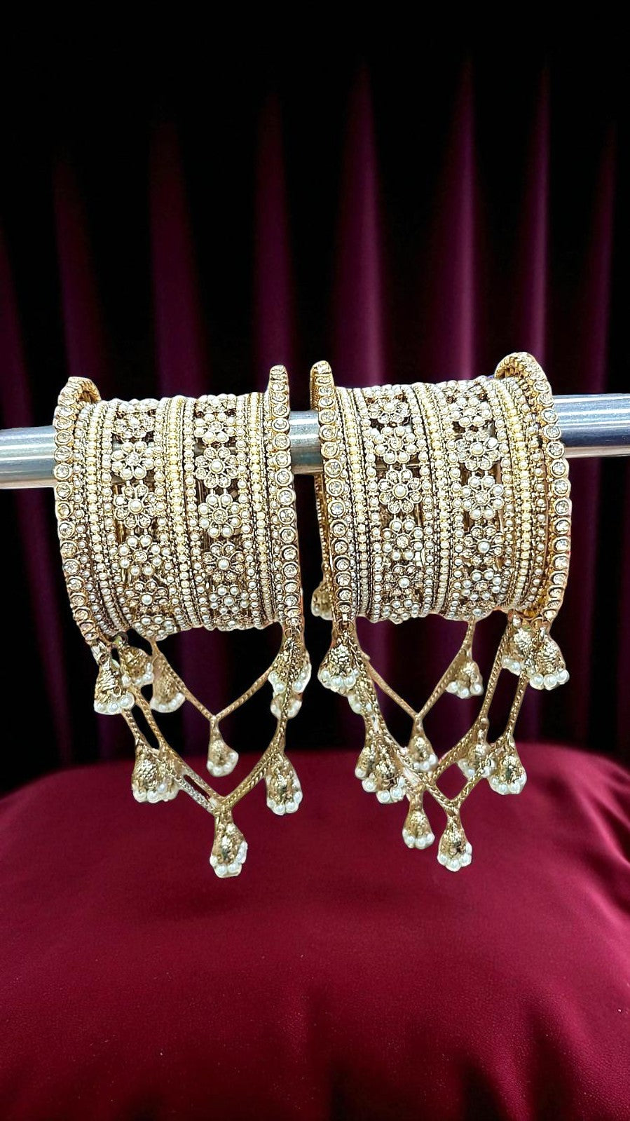 Beautiful Kalira Joint Latkan Bangles with Jhumki Bridal Stylish Gold Plated Kada Set