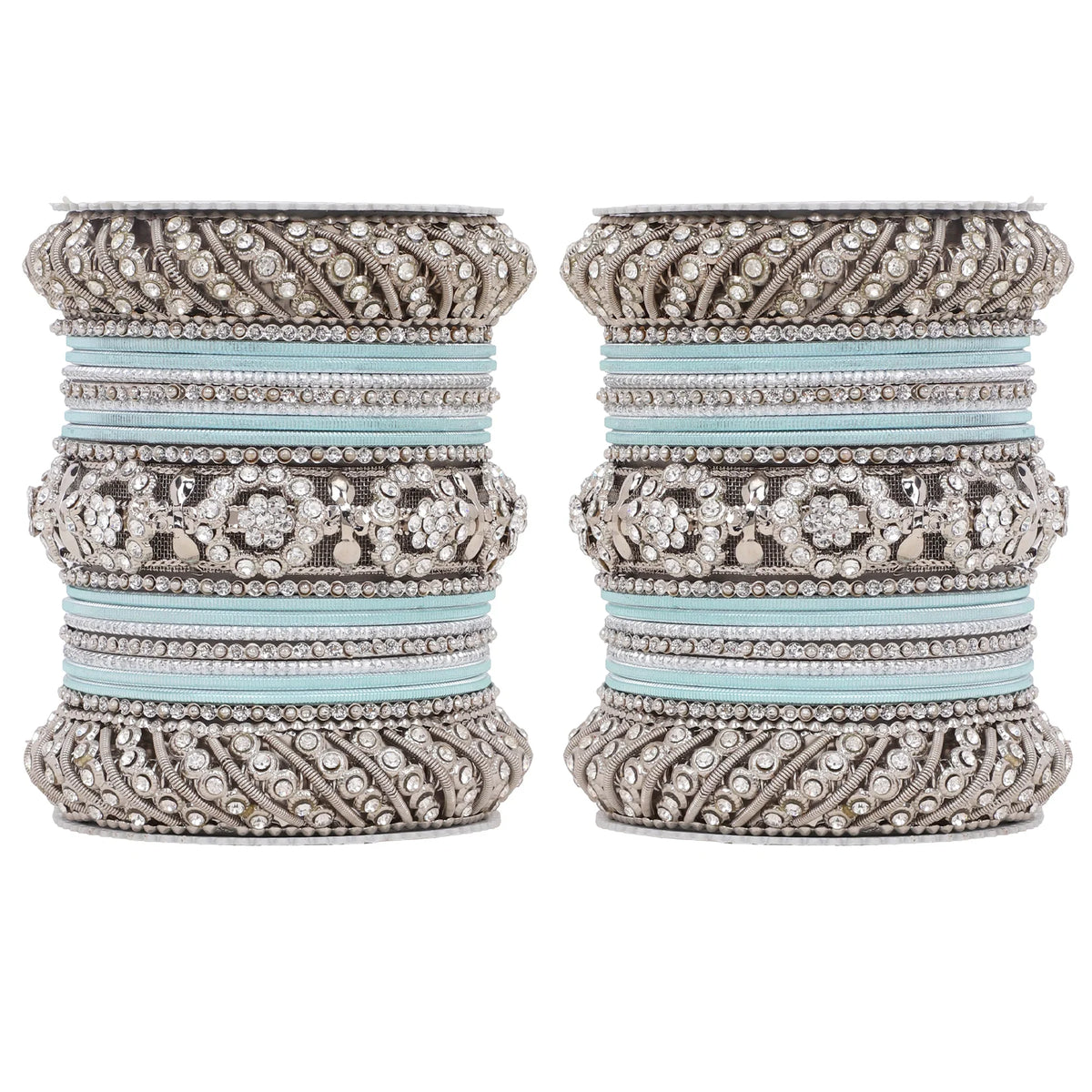 Silver Pacheli Bangle Set with Floral Center Kada | Traditional Ethnic Jewelry