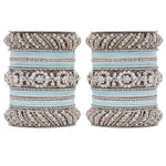 Silver Pacheli Bangle Set with Floral Center Kada | Traditional Ethnic Jewelry