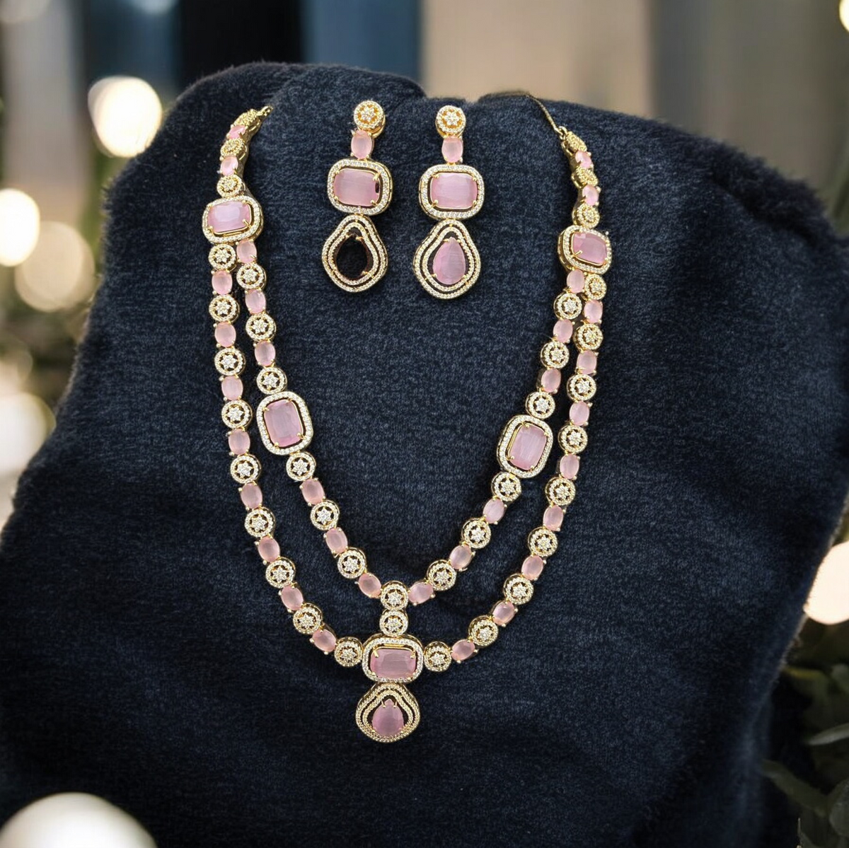 Bridal Cubic Zirconia AD Necklace Earrings Set, AD Necklace, CZ Earrings, Pakistani Bridal AD Jewelry Bridal CZ jewelry Set