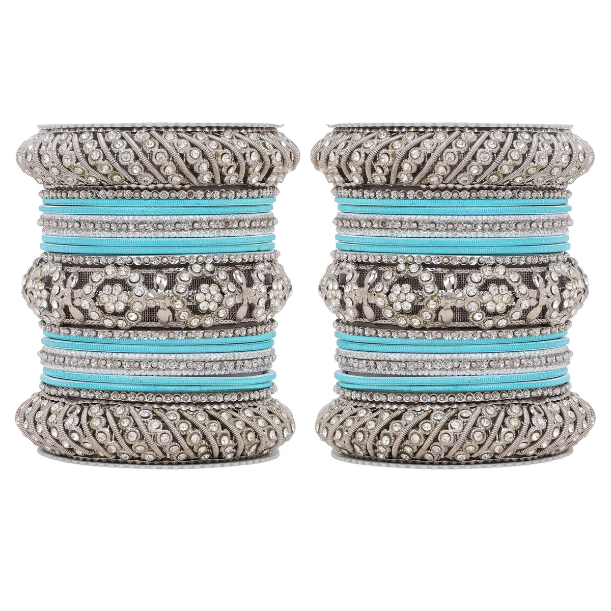 Silver Pacheli Bangle Set with Floral Center Kada | Traditional Ethnic Jewelry