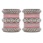 Silver Pacheli Bangle Set with Floral Center Kada | Traditional Ethnic Jewelry
