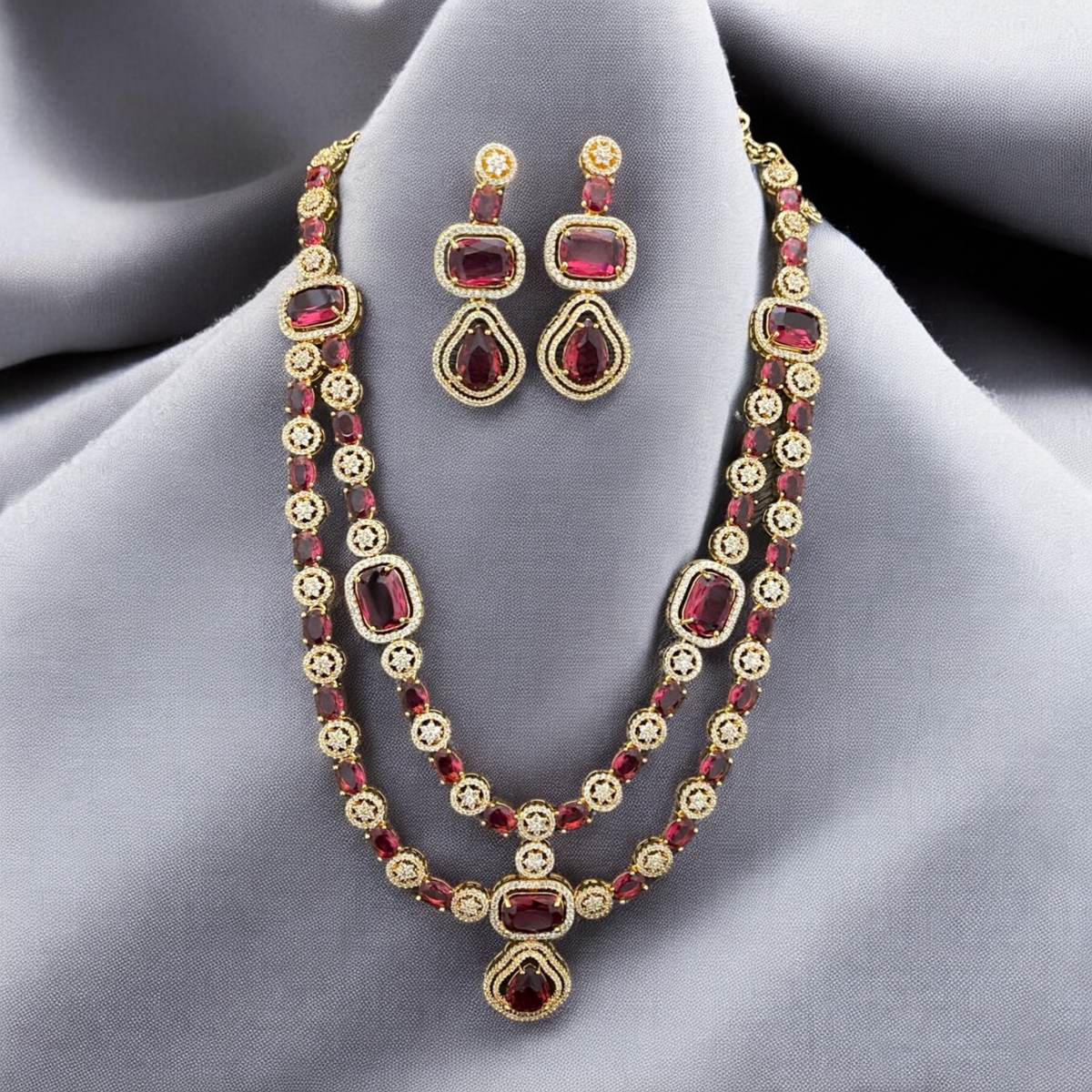 Bridal Cubic Zirconia AD Necklace Earrings Set, AD Necklace, CZ Earrings, Pakistani Bridal AD Jewelry Bridal CZ jewelry Set