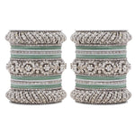 Silver Pacheli Bangle Set with Floral Center Kada | Traditional Ethnic Jewelry