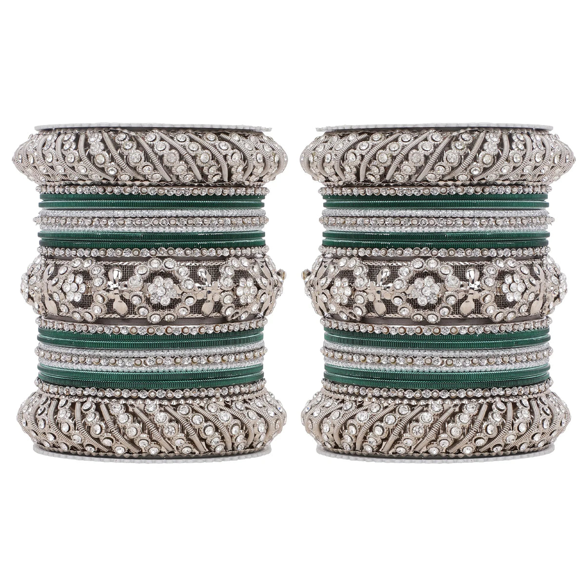 Silver Pacheli Bangle Set with Floral Center Kada | Traditional Ethnic Jewelry