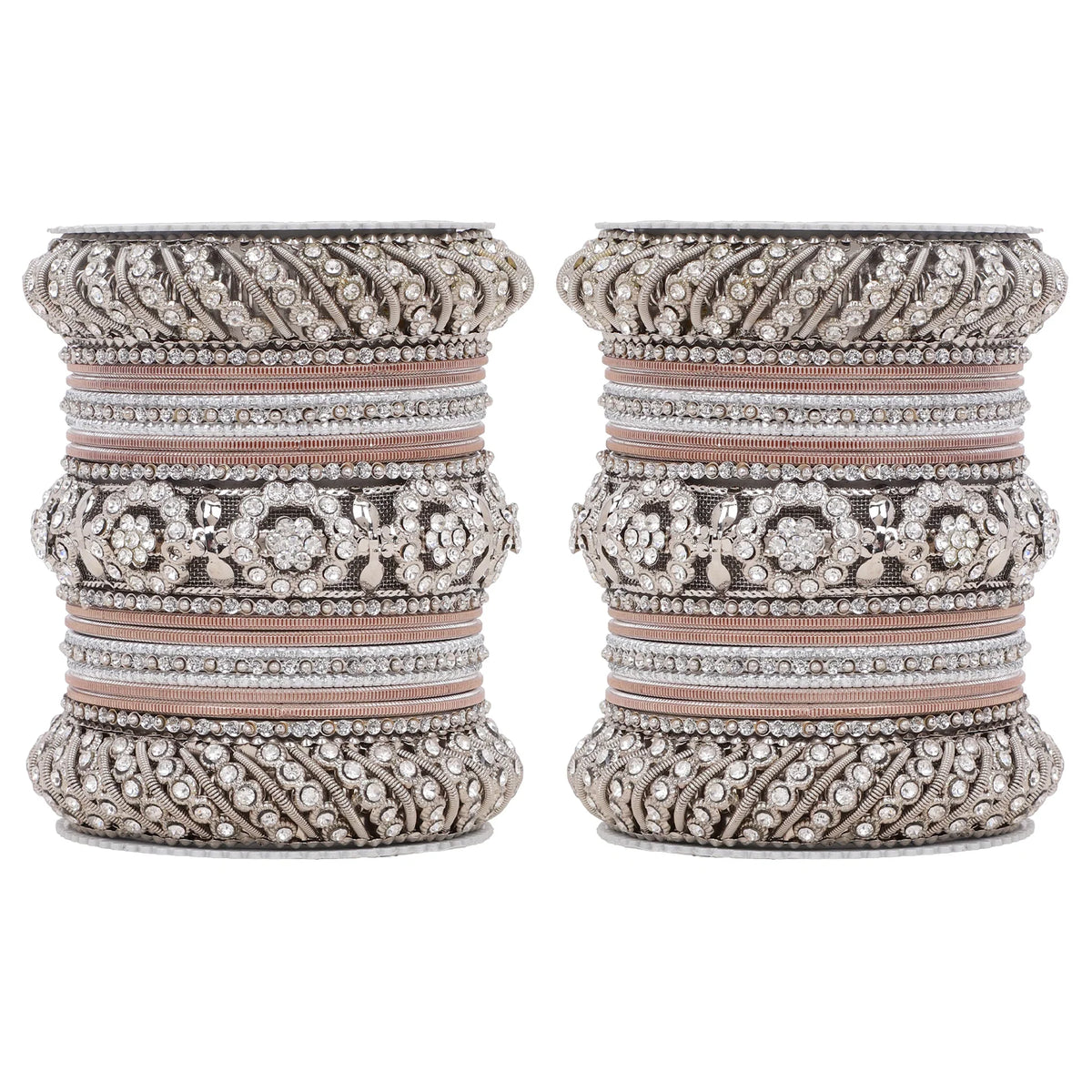 Silver Pacheli Bangle Set with Floral Center Kada | Traditional Ethnic Jewelry
