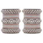 Silver Pacheli Bangle Set with Floral Center Kada | Traditional Ethnic Jewelry