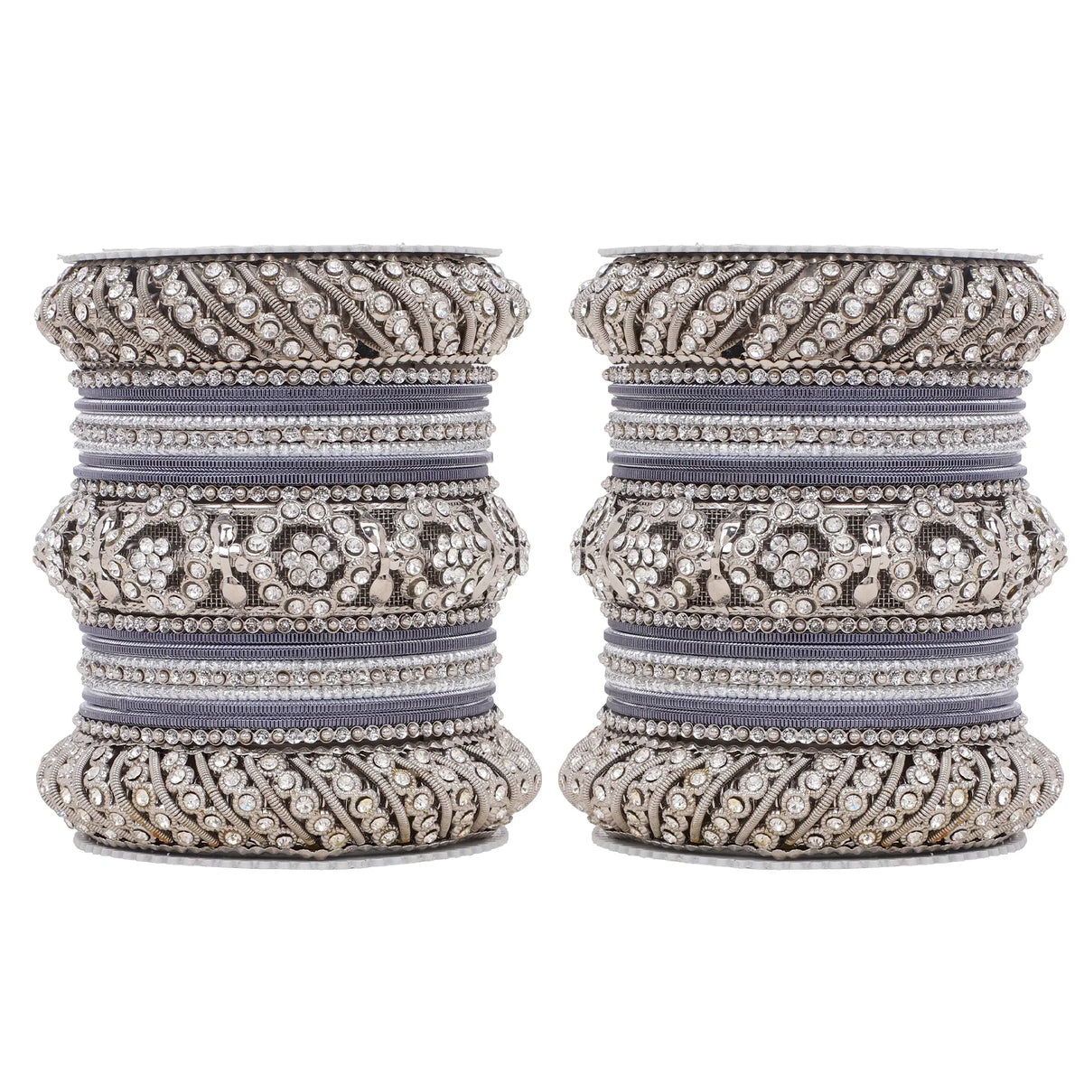 Silver Pacheli Bangle Set with Floral Center Kada | Traditional Ethnic Jewelry