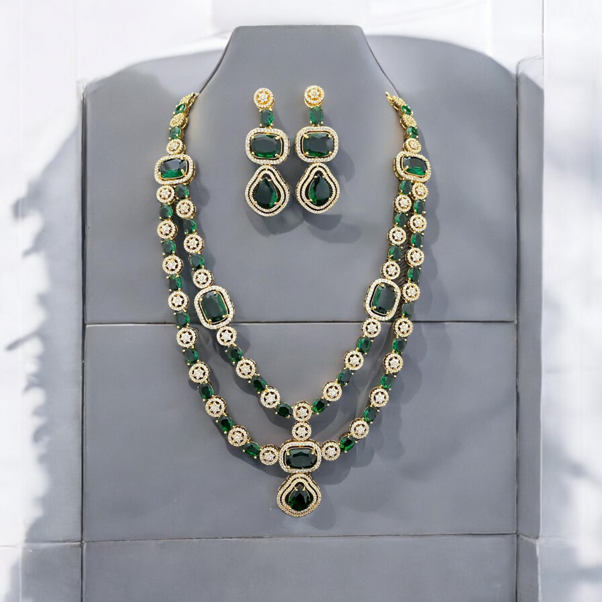 Bridal Cubic Zirconia AD Necklace Earrings Set, AD Necklace, CZ Earrings, Pakistani Bridal AD Jewelry Bridal CZ jewelry Set