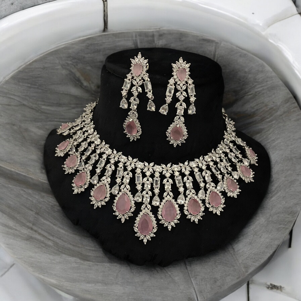 AD Necklace CZ Earrings Pakistani Jewelry Set, Pakistani AD Jewelry, Indian Bridal Jewelry, Bollywood AD Earrigns, Bridal Necklace Set