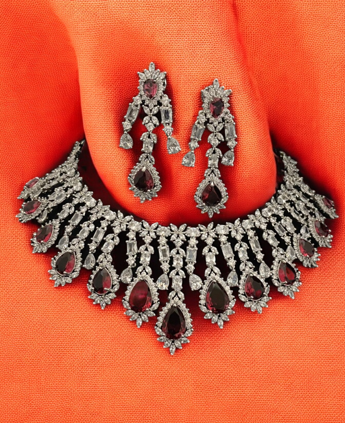 AD Necklace CZ Earrings Pakistani Jewelry Set, Pakistani AD Jewelry, Indian Bridal Jewelry, Bollywood AD Earrigns, Bridal Necklace Set