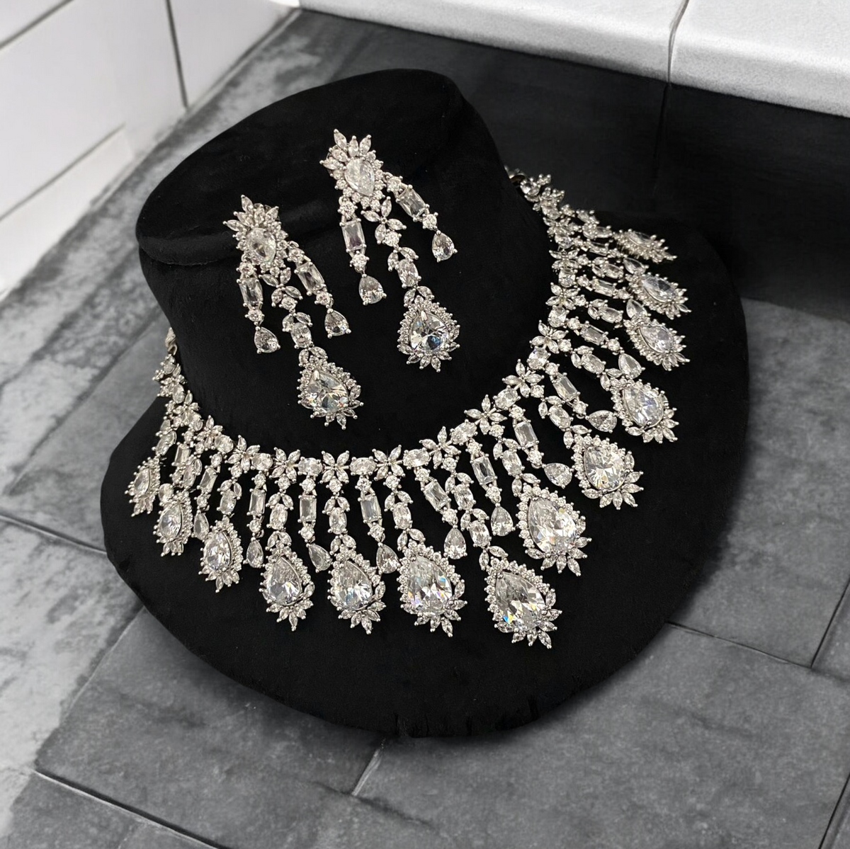 AD Necklace CZ Earrings Pakistani Jewelry Set, Pakistani AD Jewelry, Indian Bridal Jewelry, Bollywood AD Earrigns, Bridal Necklace Set