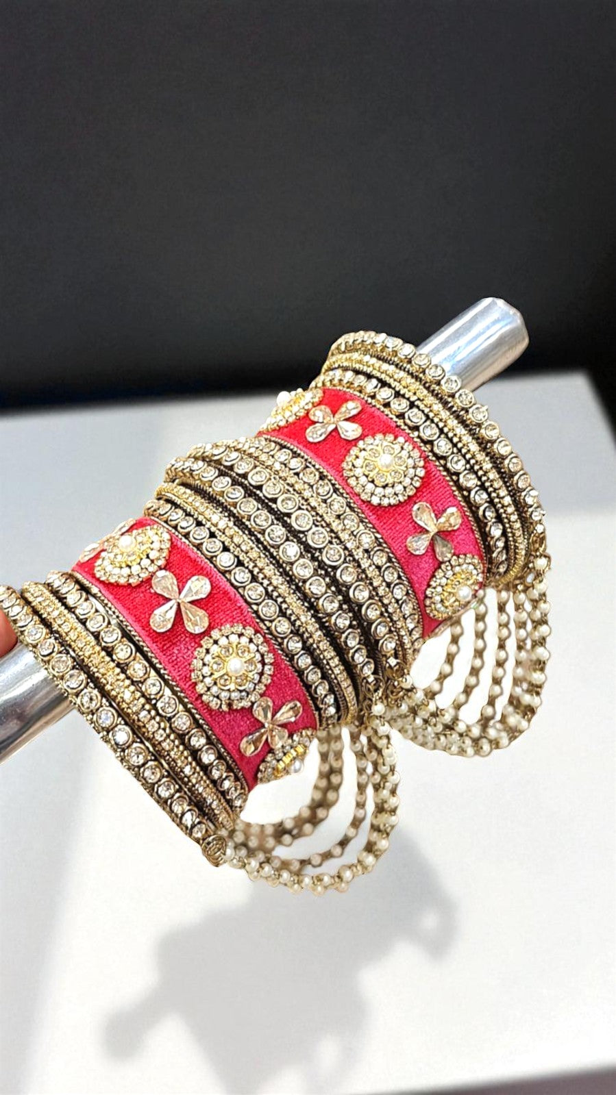 Royal Velvet Stone Jewelry Set with Matching Joint Jhumar Bangles – Bridal & Festive Elegance