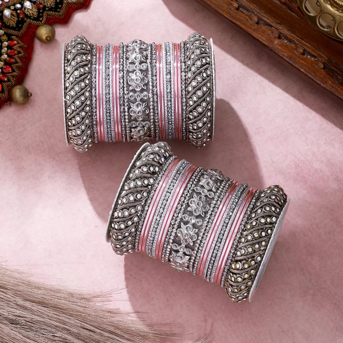 Silver Pacheli Bangle Set | Traditional Ethnic Jewelry for Weddings & Festivals