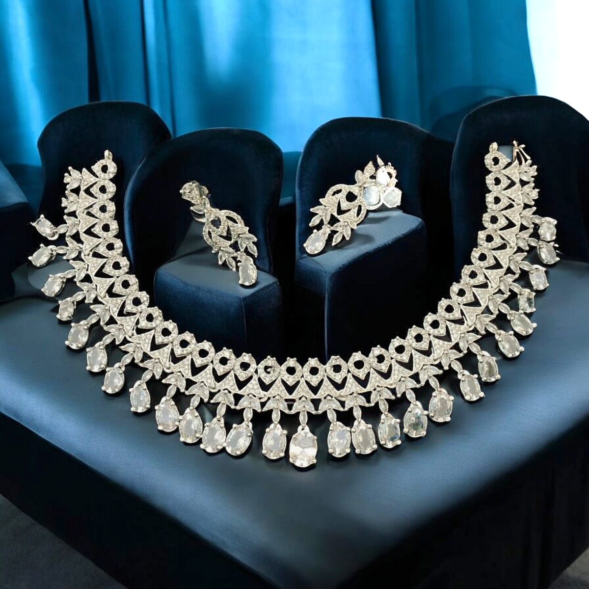 Indian CZ Choker Earrings Bridal Jewellery Set, Indian AD Choker, CZ earrings Set, Wedding AD Jewelry, Pakistani Jewelry Set