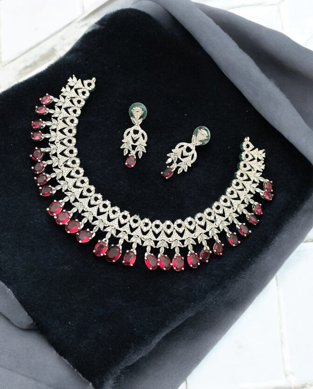 Indian CZ Choker Earrings Bridal Jewellery Set, Indian AD Choker, CZ earrings Set, Wedding AD Jewelry, Pakistani Jewelry Set
