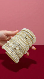 Golden Elephant Motif Kundan Bangles Set with Pearl & Stone Detailing Bridal Charm Collection