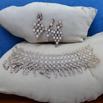 American Diamond Premuim Choker Earrings Mangtika Set, Indian AD Necklace Set, Earrings CZ Set, Bridal Jewelry set, Mangtika Set, AD Maangtika Set