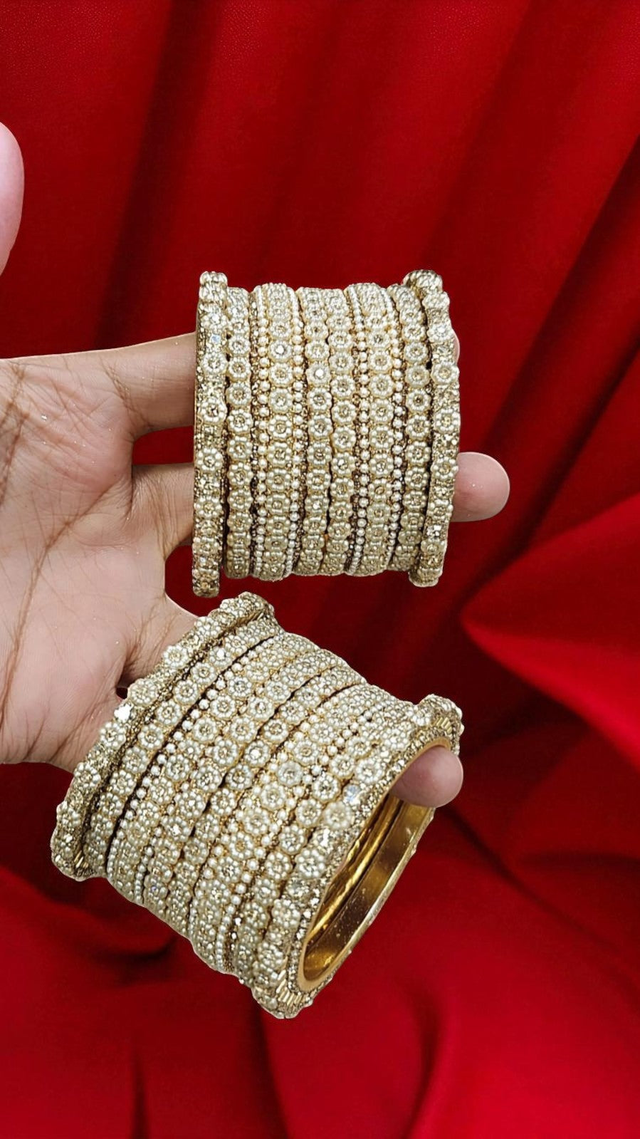 Floral CZ Stone Bridal Bangles Set Full Hand Polished Golden Sparkle Stack