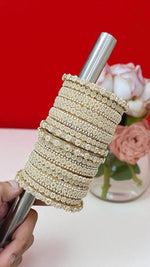 Floral CZ Stone Bridal Bangles Set Full Hand Polished Golden Sparkle Stack