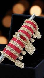Red Bridal Chuda Set with Gold Kundan Detailing & Pearl Kaleere Traditional Punjabi Wedding Bangles
