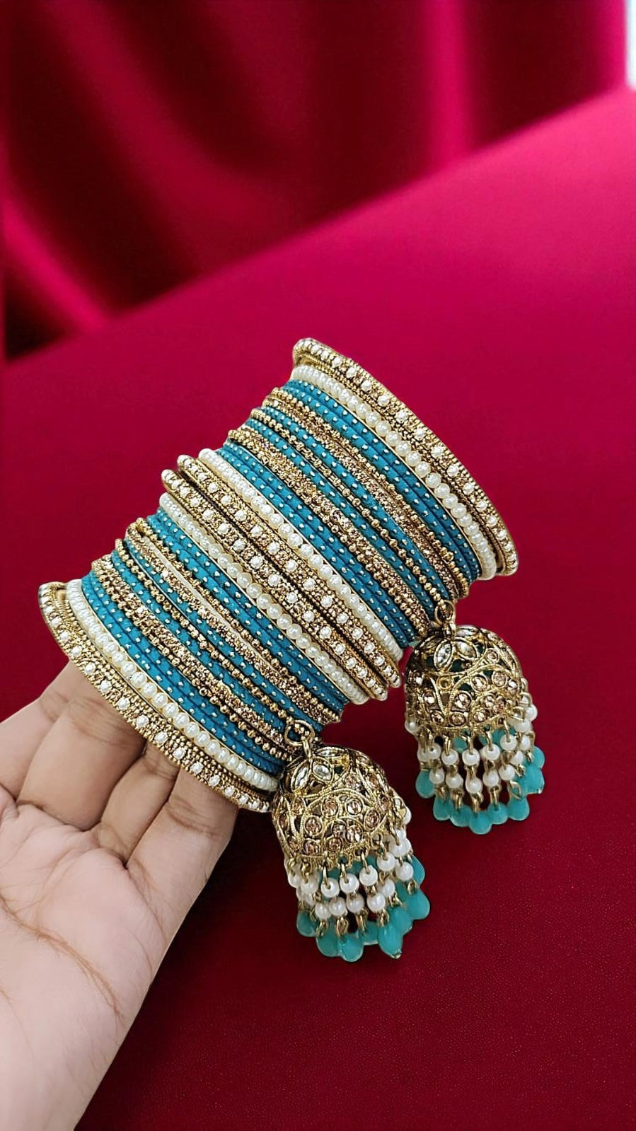 Beautiful Crystal Jhumar Bridal Bangle Set Elegant Traditional Wedding Jewelry