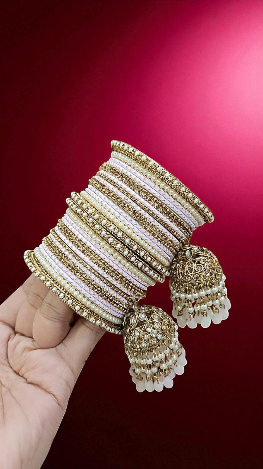 Beautiful Crystal Jhumar Bridal Bangle Set Elegant Traditional Wedding Jewelry