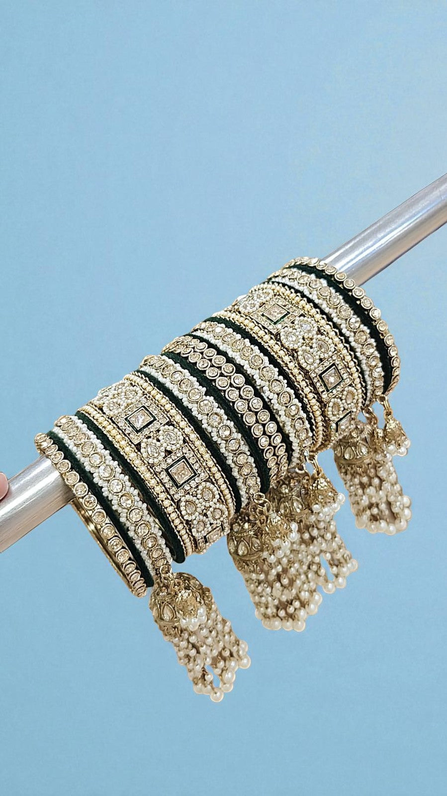 Kundan Pearl Beaded Mirror Bangle Set, Indian Wedding Jewelry, Kundan Jewelry