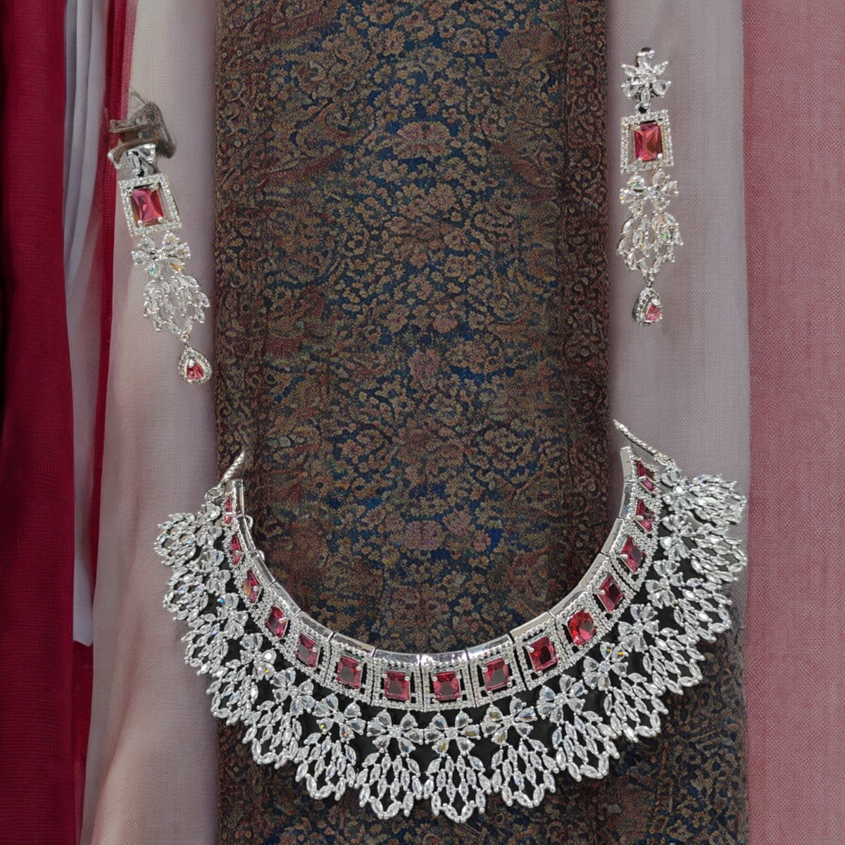 American Diamond Choker Necklace Bollywood Jewellery Set, Bollywood AD Jewellery, CZ Choker Earrings, Indian AD Choker, Pakistani Jewelry Set