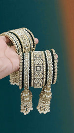 Kundan Pearl Beaded Mirror Bangle Set, Indian Wedding Jewelry, Kundan Jewelry