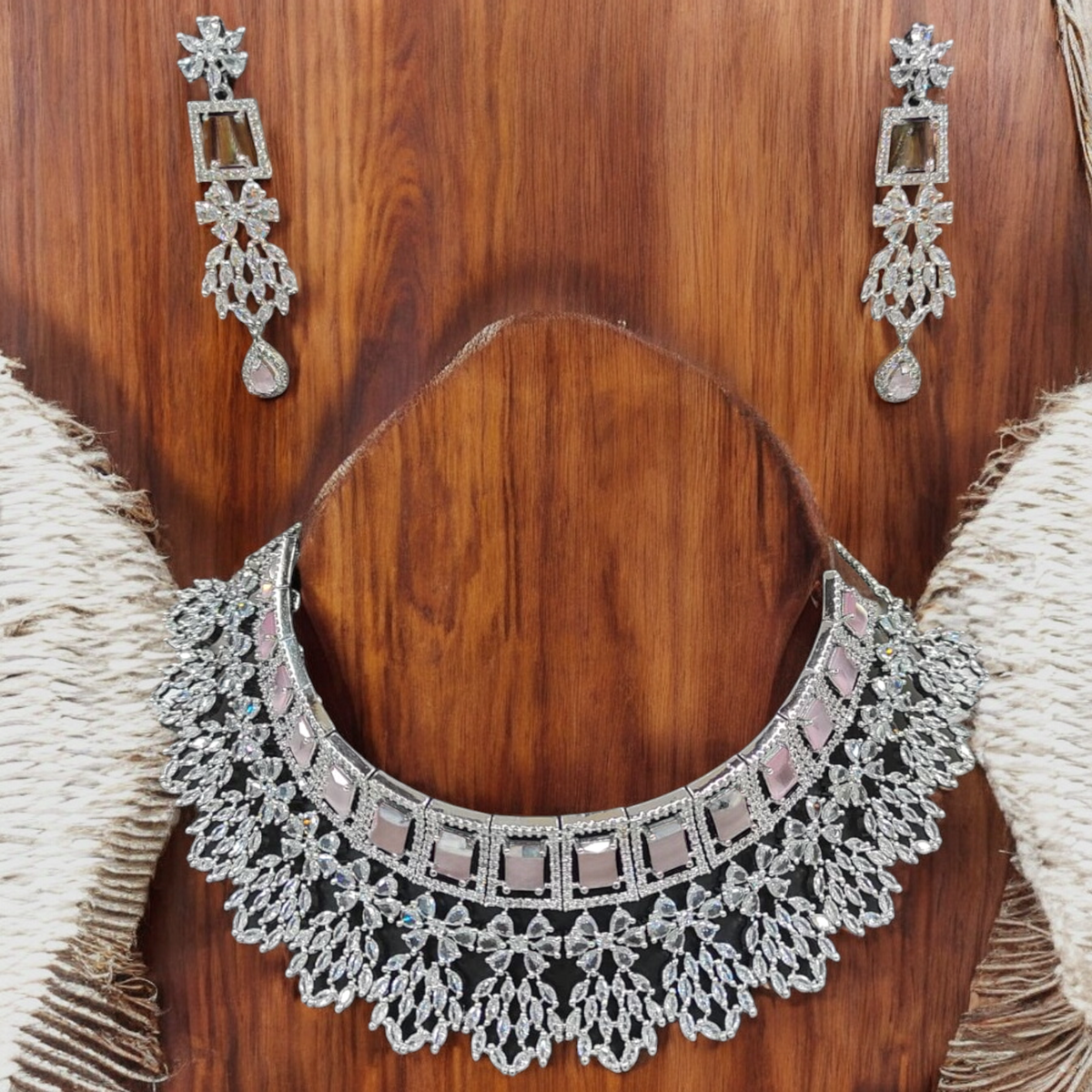 American Diamond Choker Necklace Bollywood Jewellery Set, Bollywood AD Jewellery, CZ Choker Earrings, Indian AD Choker, Pakistani Jewelry Set