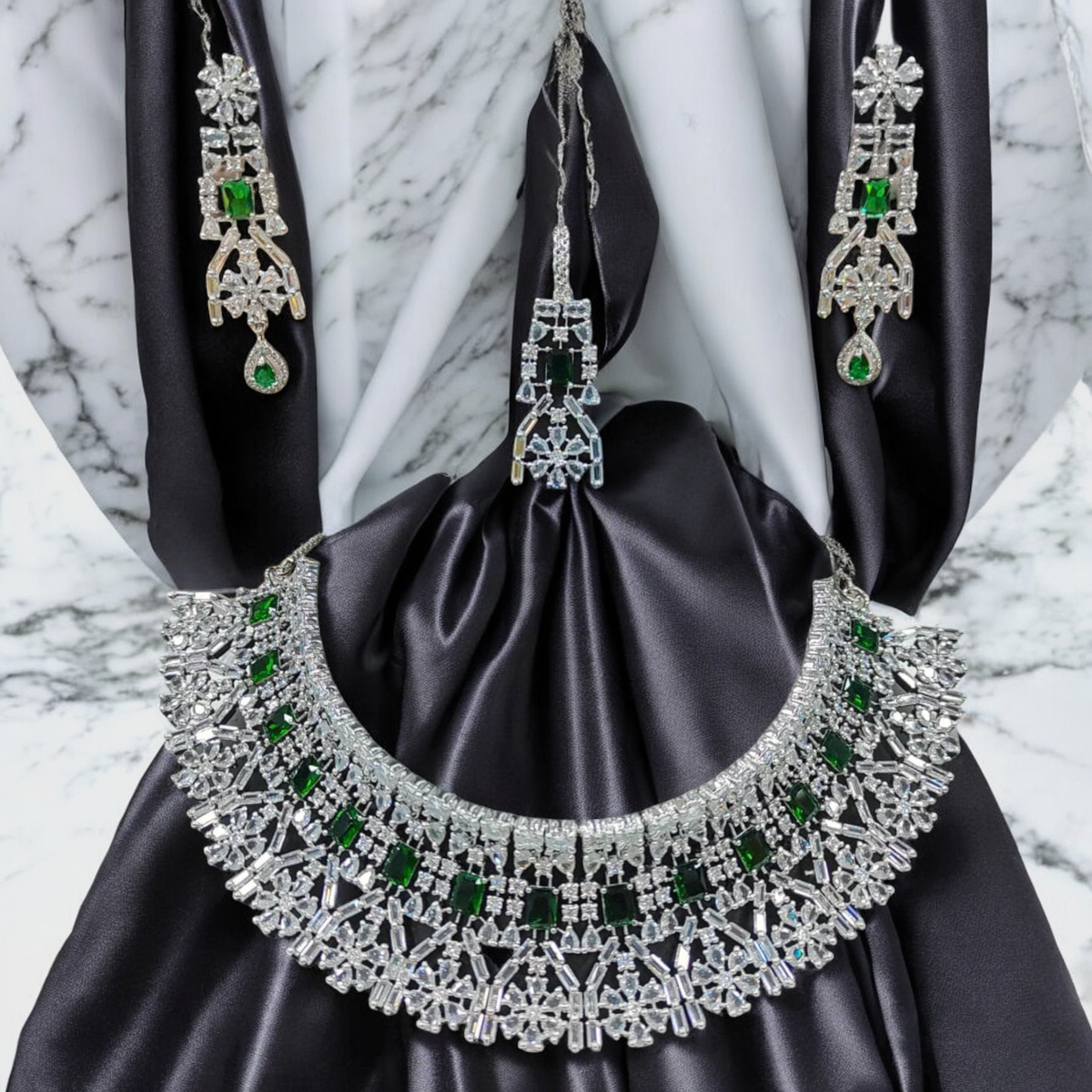 American Diamond Choker Necklace Bollywood Jewellery Set, Bollywood AD Jewellery, CZ Choker Earrings, Indian AD Choker, Pakistani Jewelry Set